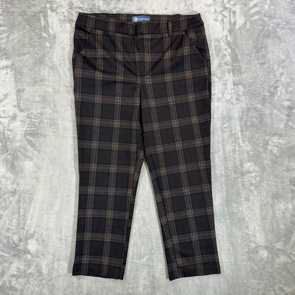 Democracy Ab Solution Ankle Pants Women's Size 12 Plaid‎ Brown Black Trousers